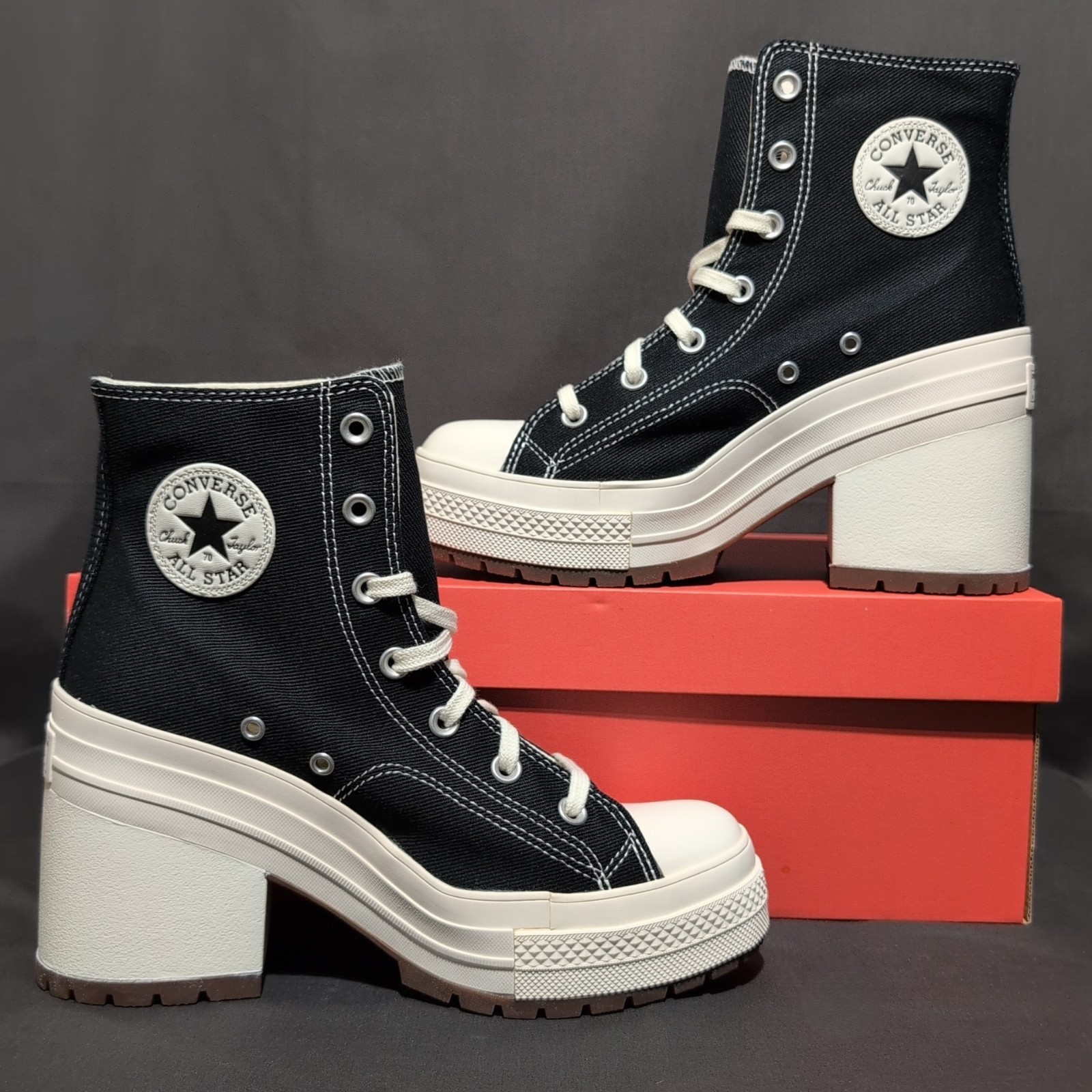 Converse Chuck 70 De Luxe Heel Hi Platform Shoes Women Size 9.5 Black White