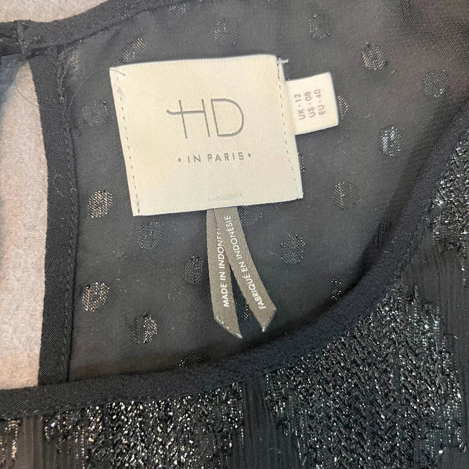 Anthropologie HD In Paris Women’s Black Lace Blouse Top Sz 08 Polka Dot Diamond - Image 3 of 4