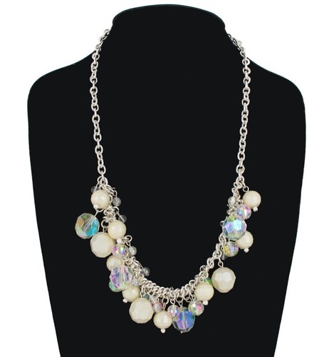 Necklace Beaded Fringe Ab Clear Champagne Faux Crystal 23-25"