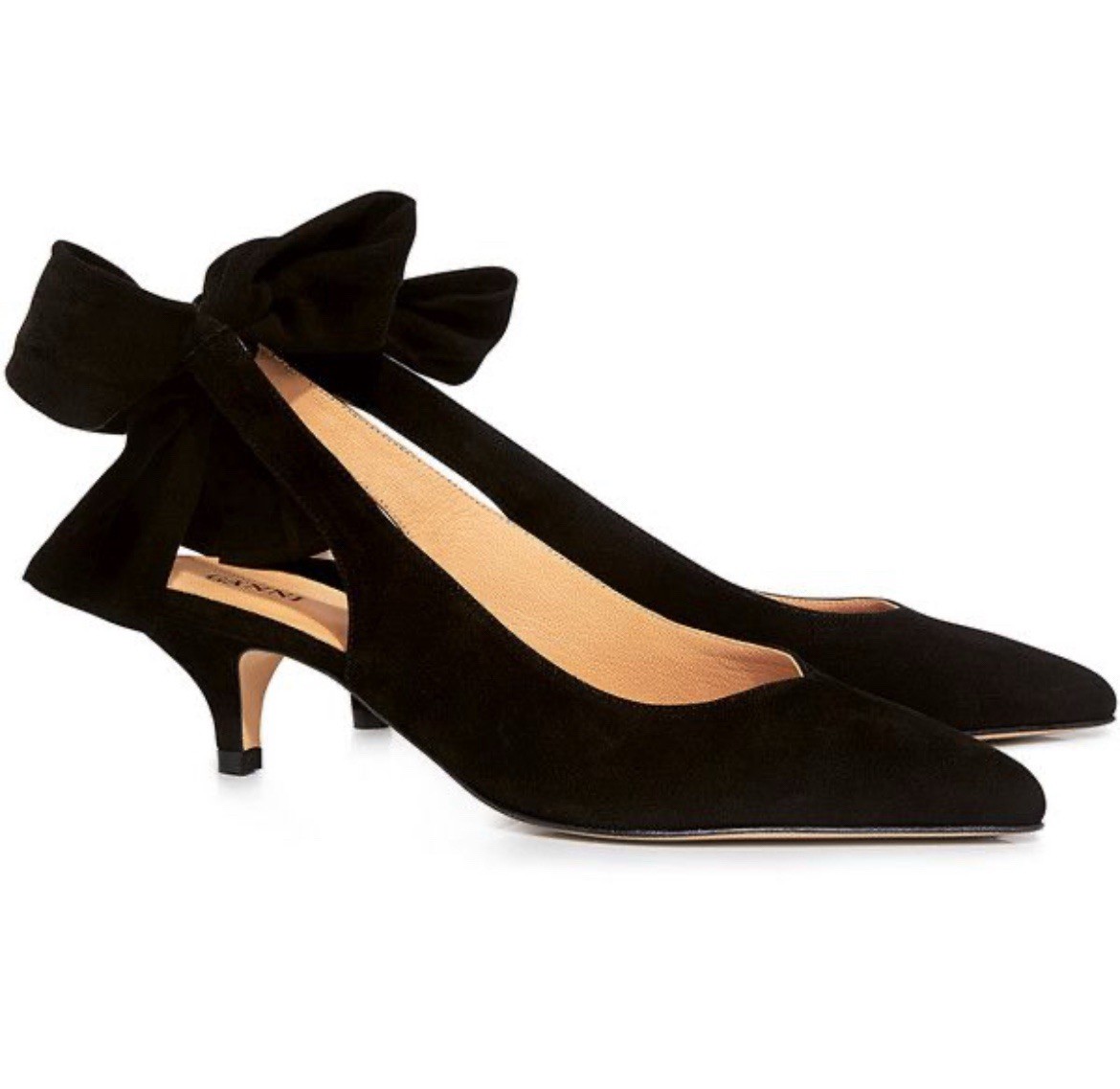 Ganni Sabine Bow Slingback Pumps Women's Size 37 / US 7 Black Kitten Heel