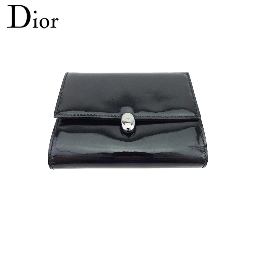 Portefeuille Tri Fold Spring Dior d'occasion avec fermeture éclair femme homme marque CD noir argent 