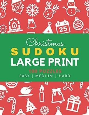 Christmas Sudoku Large Print: Red White Theme / 100 Puz -  NEW Inside the Box  2