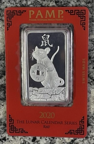 2020 Pamp Lunar Series Year of the Rat 1 oz .999 Fine Silver in Assay Card Rare