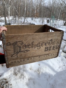 Vintage Hochgreves Beer Brewery Wood Box Crate Sign Green 