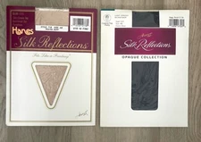 NEW HANES SILK REFLECTIONS CONTROL TOP PANTYHOSE, BUFF & NAVY, Size AB