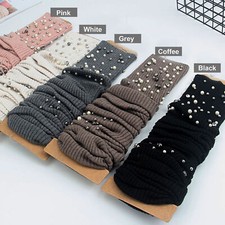 Pearl Beaded Leg Warmer Over The Knee Leg Socks Pretty Footless Winter Socks