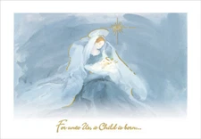 Mary and Jesus in Shades of Blue Religious Designer Greetings Christmas Card