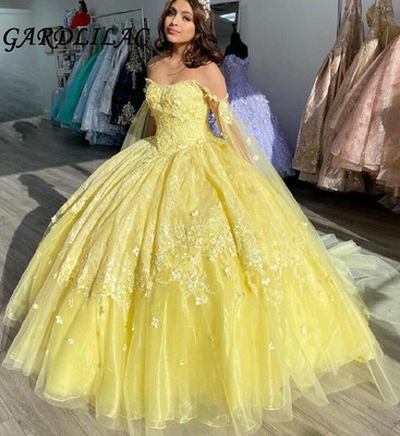 2022 Yellow Quinceanera Dress Long Prom 