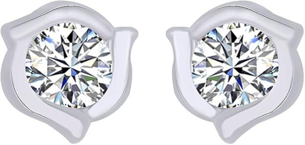 Simulated Birthstone Flower Stud Earrings in 14K White Gold Plated Silver-image