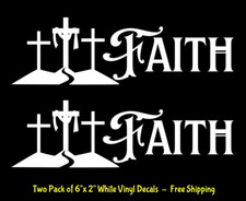 Faith Three Crosses Two 6" White Vinyl Decals Car Truck Window Laptop Tablet