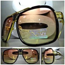 Mens Women CLASSIC VINTAGE RETRO Style SUN GLASSES Gold Frame Orange Yellow Lens