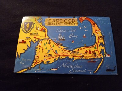 Map of Cape Cod Massachusetts Cape Cod Bay - Old Postcard 1979 Postmark ...