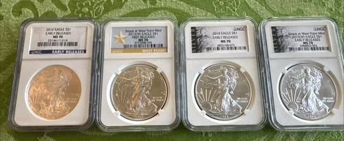 4 American Silver Eagle NGC graded MS-70