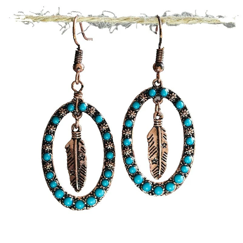 Pluma de cobre Turquesa Joyería de Moda