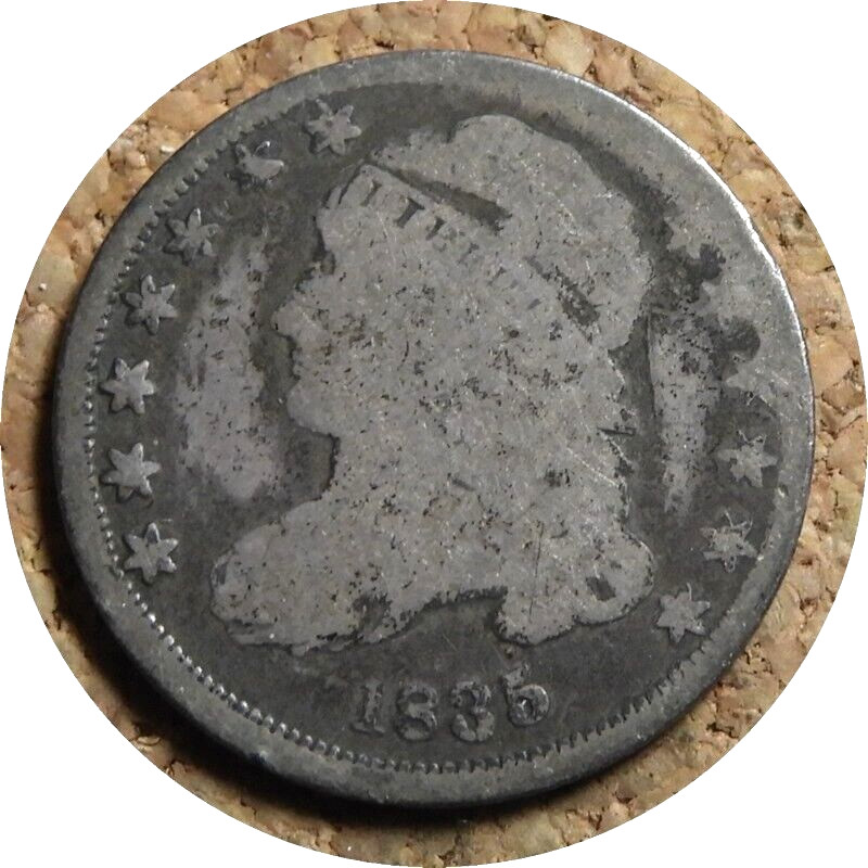 elf Capped Bust Dime Close Collar Strike 1835  t18d35
