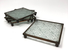 Glass Copper Coasters Footed Square Set of 5 ...