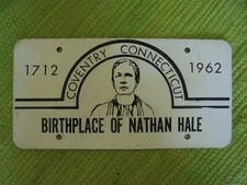 Vintage 1712-1962 Nathan Hale License Plate Coventry CT Vanity Souvenir Tag