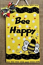 BEE HAPPY Bumblebee SIGN Wall Art Door Hanger Plaque Home  Family Decor