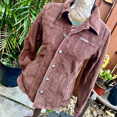90s Retro cK Calvin Klein Jeans Cord Denim Jacket Satin-Lined Light Brown  Sz S