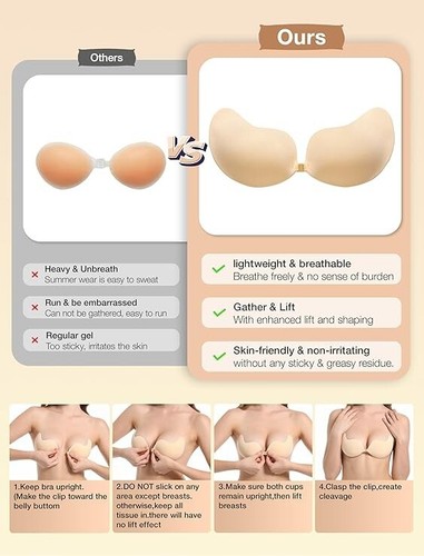 Invisible Push Up Bras Stick On Bra Size 32B 34B 36B Strapless 2 Pack Backless - Picture 4 of 9