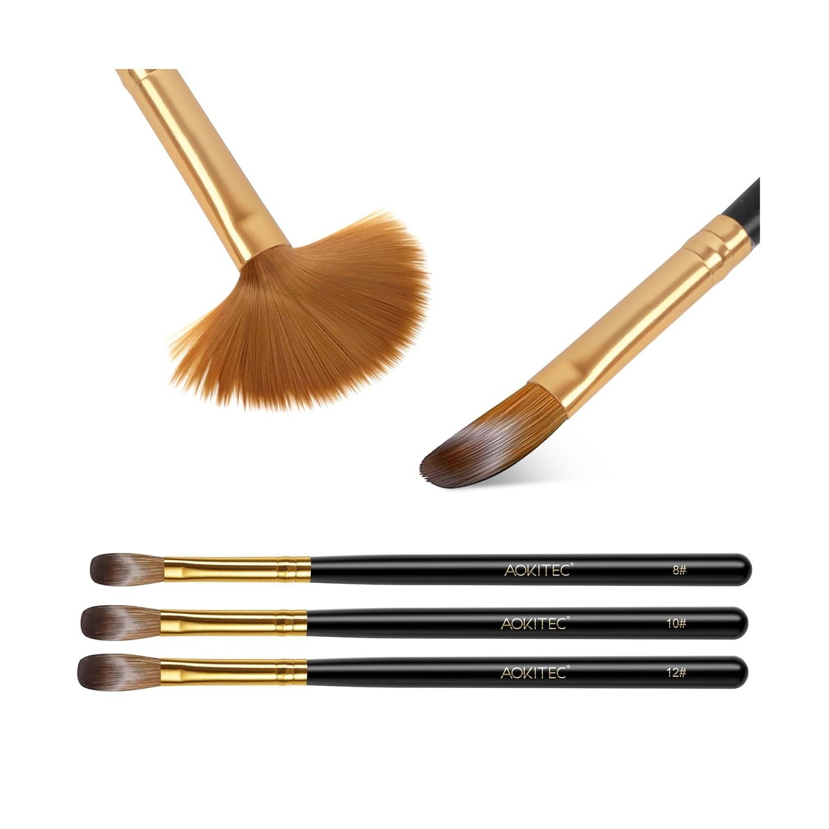Aokitec 3pcs Acrylic Nail Brush Set - Size 10/12/14 Kolinsky Nail