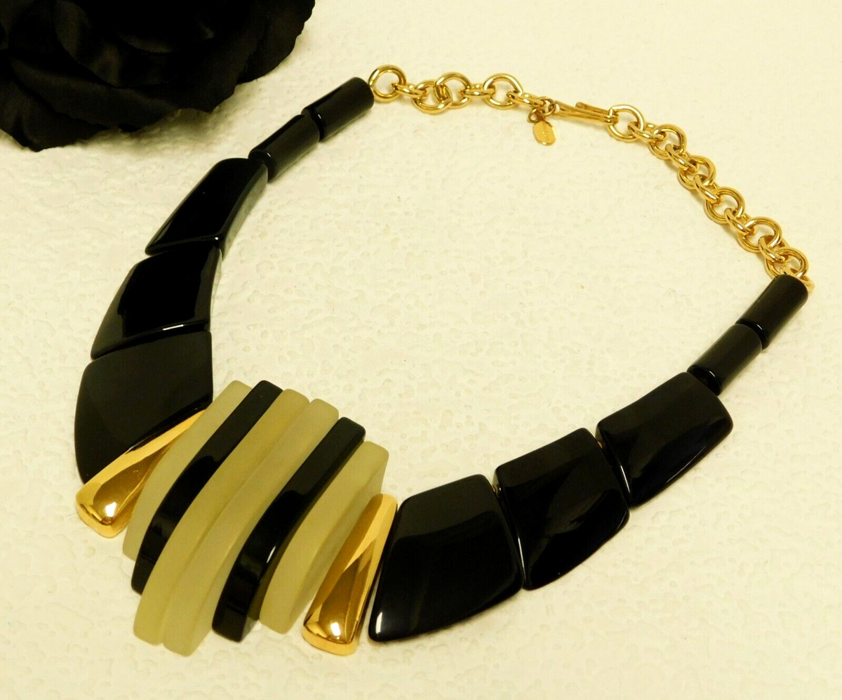 VINTAGE PARK LANE KONTIKI ART DECO LUCITE STATEMENT  NECKLACE 18" View 3