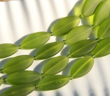 Flat Oval Glass Beads, Olive Green w/Frosted Matte Finish,35x18mm, 6 beads