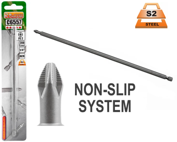 RICHMANN non slip screwdriver bits 200 250 mm long PH2 PZ2 S2 steel