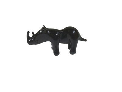 Rhinoceros Black Hand blown glass Figure Gift Collection miniature statue Box