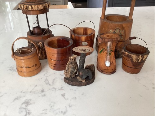 Vintage 8 Pc NY Souvenir Wood Wells Buckets Catskills Adirondack Bear Mt Montauk - Picture 2 of 10