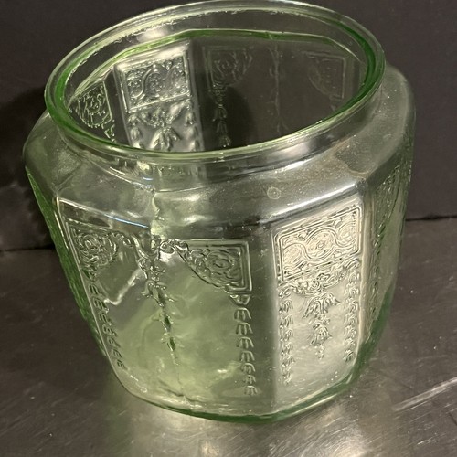 Depression Glass Green Biscuit Jar No Lid Princess Hocking 1935 Made USA Vintage