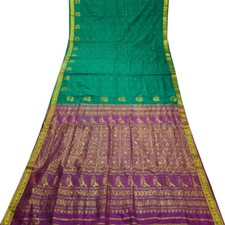Vintage Teal 100% Pure Silk Sarees Zari Handwoven Rich Pallu Wedding Sari Fabric
