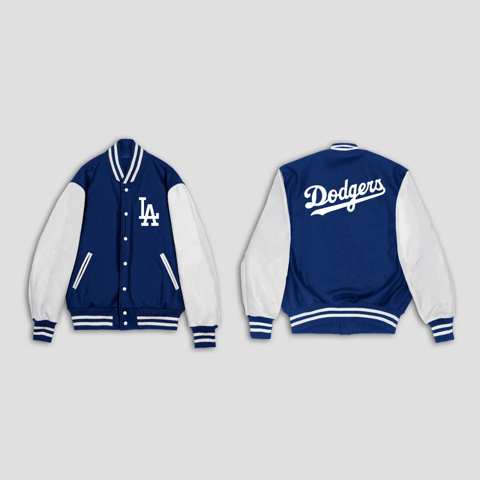 LA Dodgers Letterman Jacket – Blue Wool & White Leather Varsity Jacket image 3