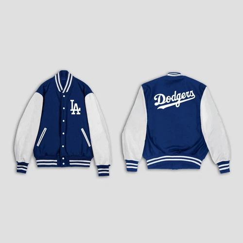 LA Dodgers Letterman Jacket – Blue Wool & White Leather Varsity Jacket image 3