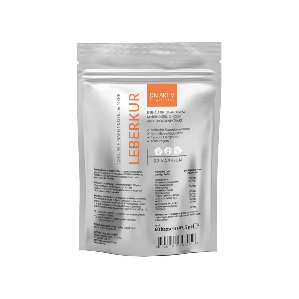DN AKTIV VITALSTOFFE LeberKur Formel Leber Kapseln Mariendistel Silymarin Artischock Löwenzahn Cholin