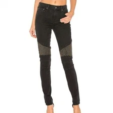 Lovers + Friends Aaron Mix  Moto Skinny Black Studded Jeans Size 26