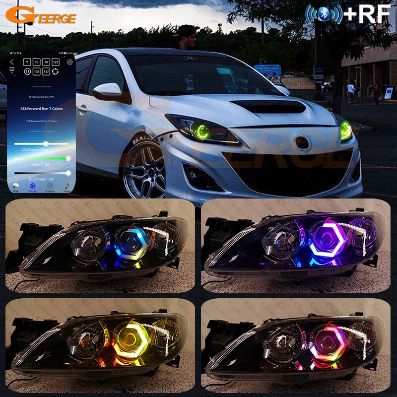 For Mazda 3 Mazda3 BK BL Dynamic RGB LED Angel Eyes Hex Halo Rings  Bluetooth APP