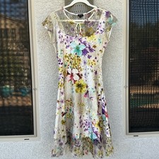 NWOT Komarov Floral Crinkle Lace Satin Midi Dress Large Fit & Flare Keyhole Chic