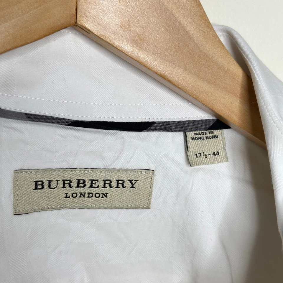 BURBERRY Button Down Shirt Subtle Nova Check Plaid White Sz 44 17 1/2 {C48} - Image 4 of 4