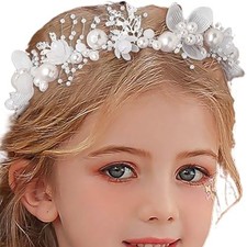 Flower Girl Headpiece Princess Wedding Headband Girls Flower Pearl Hair Silver