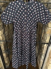 Ann Taylor Navy Blue Floral Puff Sleeve Midi Dress Women's Size XS