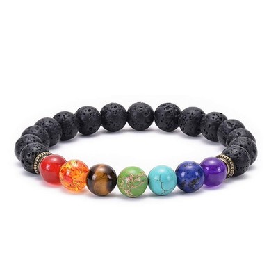 Lavagestein Chakra Armband 7 Chakra 8 mm Naturstein Heilarmband Stress Rel