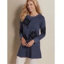 Soft Surroundings Evie Embroidered Appliqu Tunic Sweatshirt Women s 1X Blue