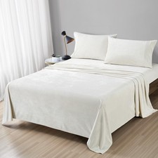 Distressed Velvet Sheet Set, 4 Pieces Light Ivory King, Ultra Soft, Warm
