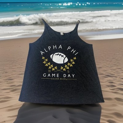 Women s Alpha Phi Football UC Cal Berkeley Game Day  15 Tank Top Shirt Small Vtg