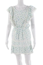 Love Shack Fancy Womens Short Sleeve Lace Trim Floral Mini Dress White Small