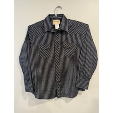 Wrangler Western Shirt Mens XL Black Grey Metallic Stripe Pearl Snap Long Sleeve