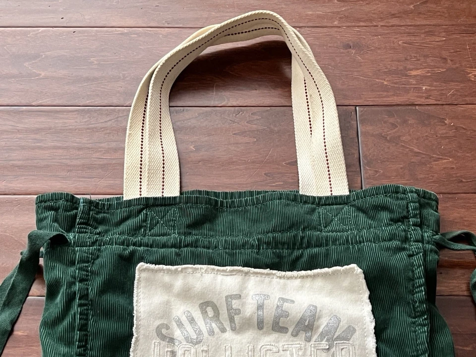 Hollister California Surf Team Green Corduroy 17" x 17" Drawstring Tote Bag - Image 2 of 4