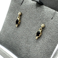 Vintage 9ct Yellow Gold Garnet Dangle Stud Earrings Drop 375     #19 J12