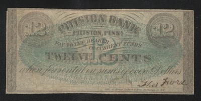 12c Pittston Bank Obsolete Bank Note Luzerne County PA Pennsylvania.